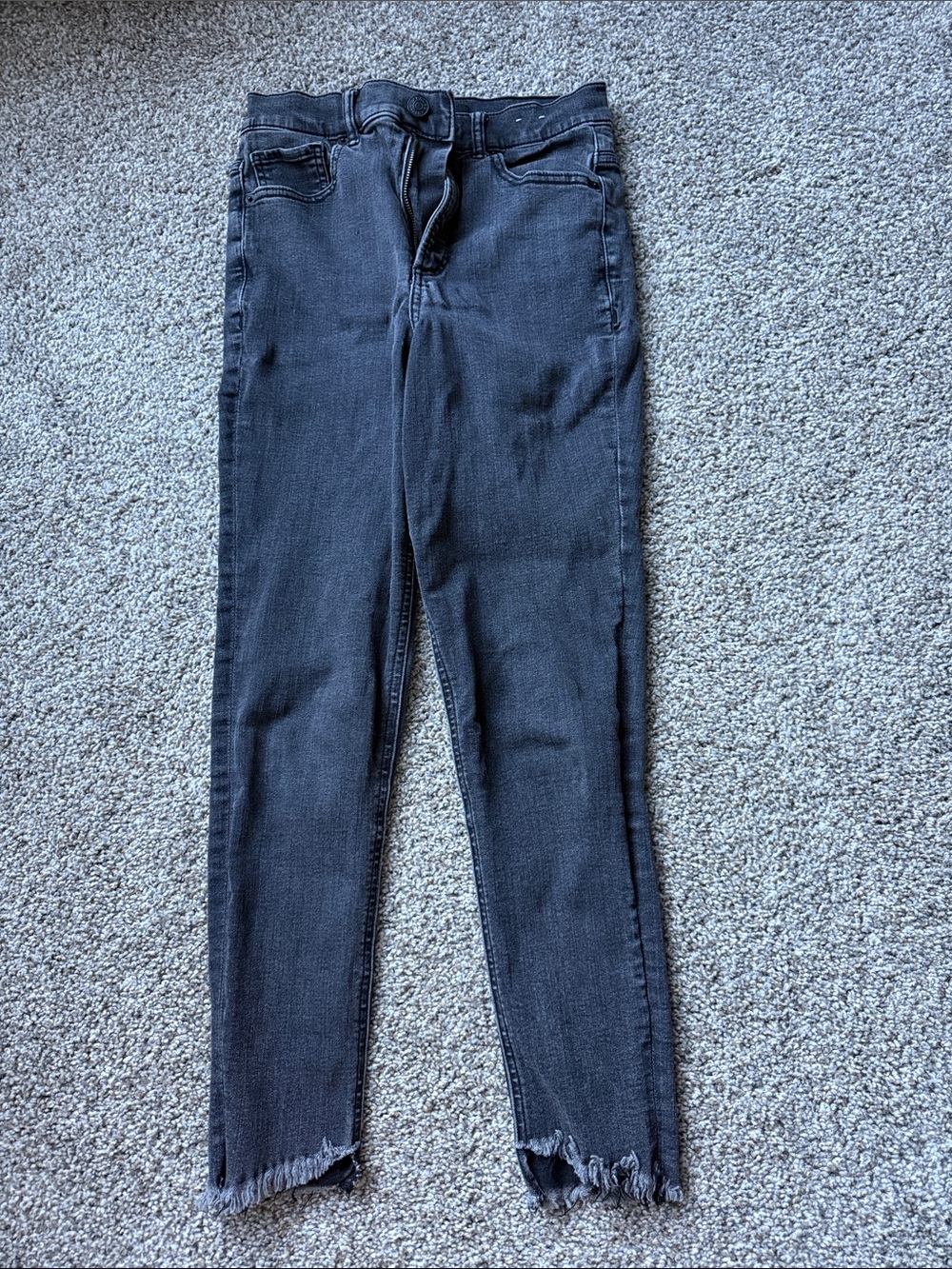 Express High-Rise Black Skinny Jeans with Frayed Hem